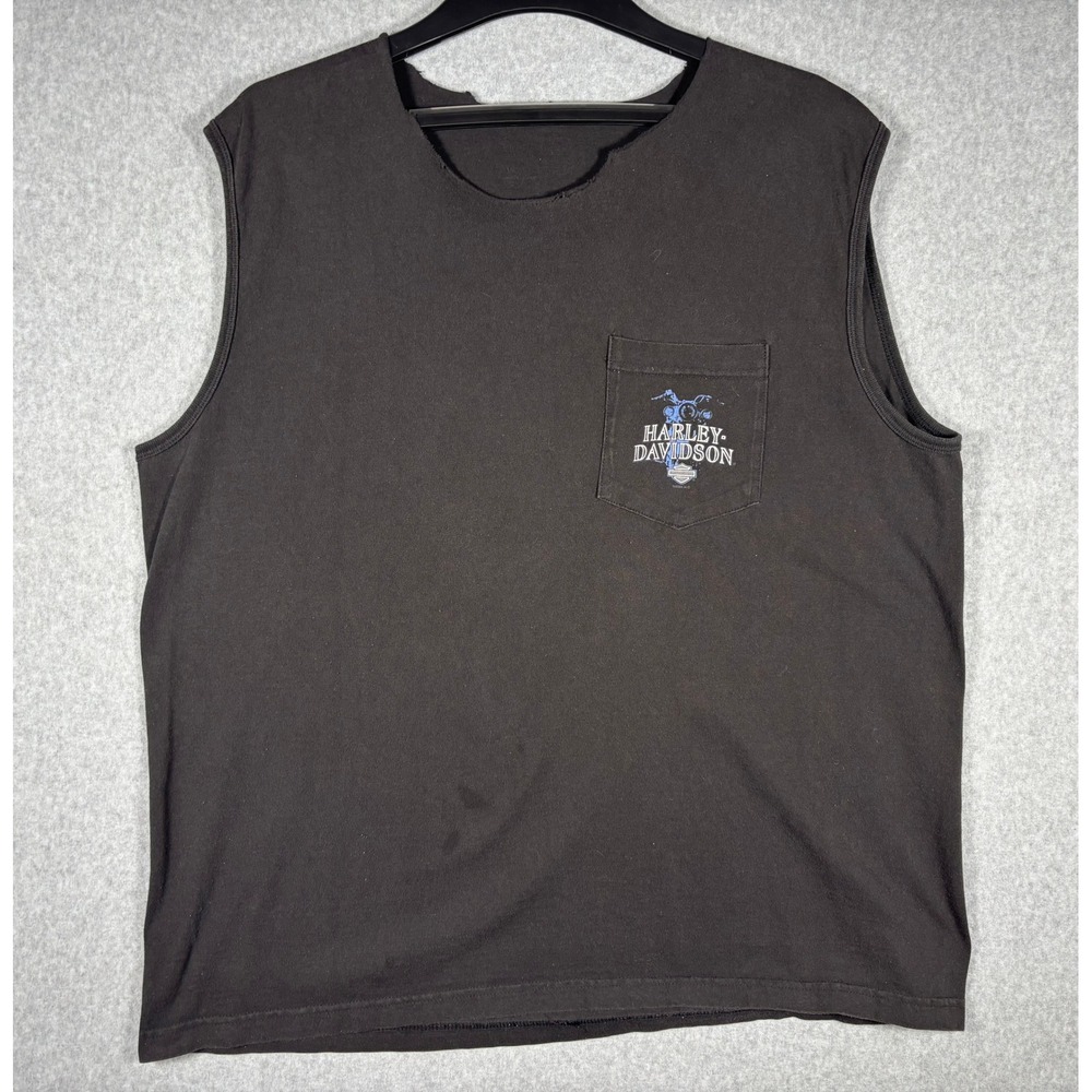 Harley-Davidson Brandon Florida Sleeveless Pocket T-Shirt Black Cut Neck Mens XL